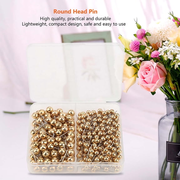Nieyigj 300pcs Round Pearl Head Pins Dressmaking Sewing Fixed Marking Practical Tool (Gold) for Crafts