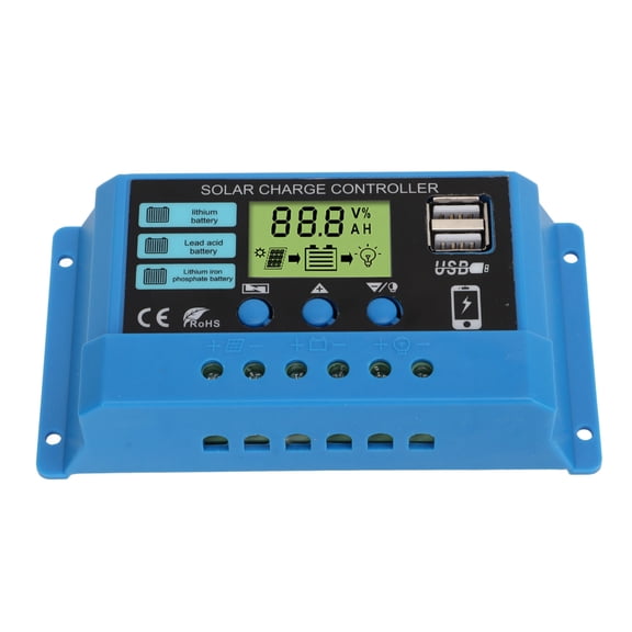 Nieyigj 30A Solar Charge Controller 12V 24V Battery Regulator PV Panel Charging Controller Renewable Energy Intelligent Regulator for Home RV Lighting Overload Protection System
