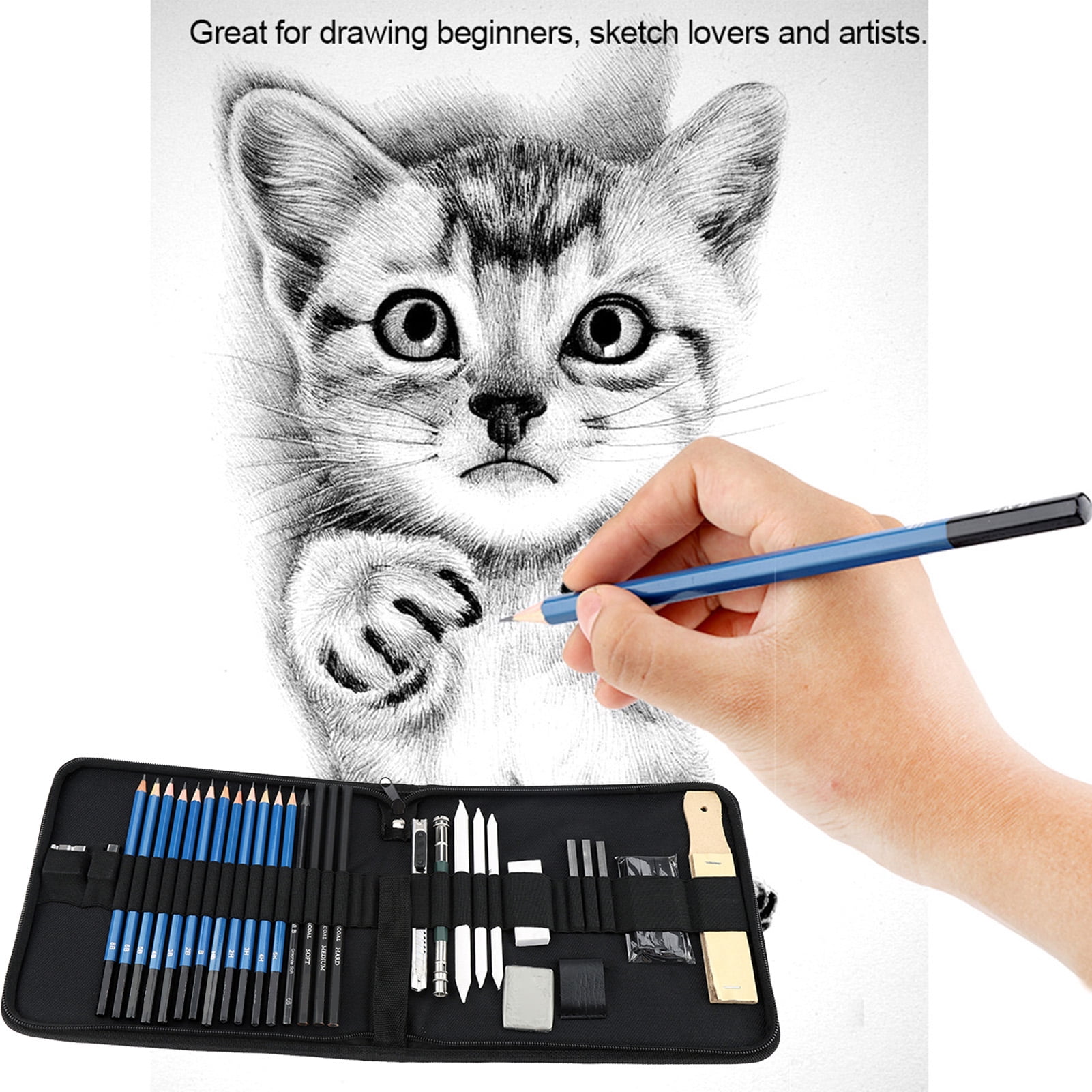 Nieyigj 32pcs Professional Sketching and Drawing Pencil Set, Deluxe Art Supplies Kit with Graphite Charcoal Pencils and Carry Case for Artists Beginners (9.45 x 8.07 inches / 24 x 20.5 cm)