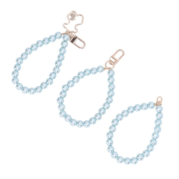 Nieyigj 3Pcs Pearl Bracelet Phone Case Chain Shiny Exquisite Polishing Process Beads Strands Light Blue, 10mm (0.39 inches)