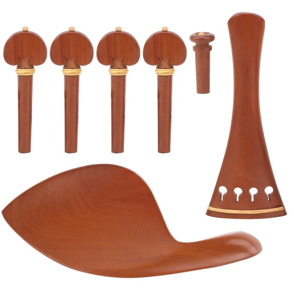 Nieyigj 4/4 Violin Parts Replacement Fittings Set Rosewood Tailpiece Chin Rest End Pin Tuning Pegs Kit Musical Instrument Accessories Mahogany Color (7.87 inches / 20 cm Length)