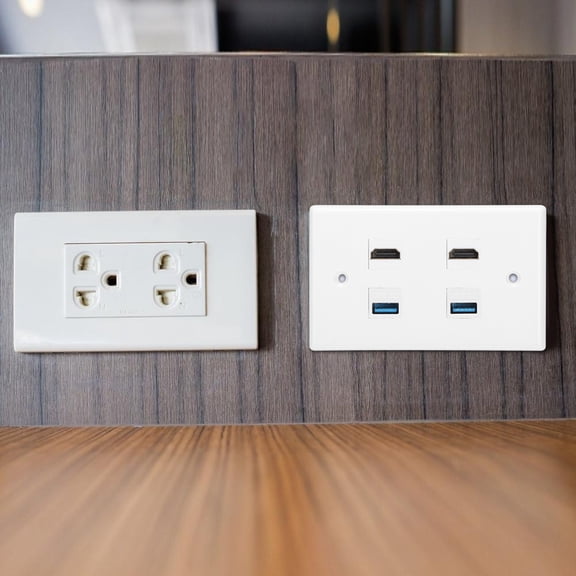 Nieyigj 4-Port Multimedia Wall Plate with 2 HDMI Female to Female & 2 USB Ports, Premium ABS Decorator Panel for Home Theater, Hotel, Office Cable Management, White (4.3 x 2.8 inches / 11 x 7 cm)