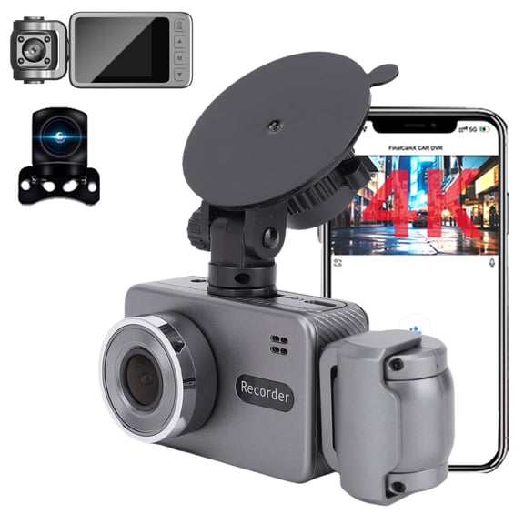 Nieyigj 4K Triple Dash Cam, 3 Channel Front Cabin Rear Car Camera with 2.0 Inch IPS Screen, Parking Monitoring, Night Vision, Loop Recording and Motion Detection
