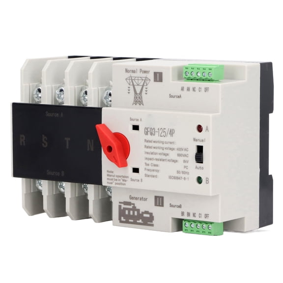 Nieyigj 4P AC400V 80A Dual Power Automatic Transfer Switch ATS Changeover Timing Controller Switch 50/60Hz for Generator Backup, 5.9 inches / 15 cm Length, Silver/Black
