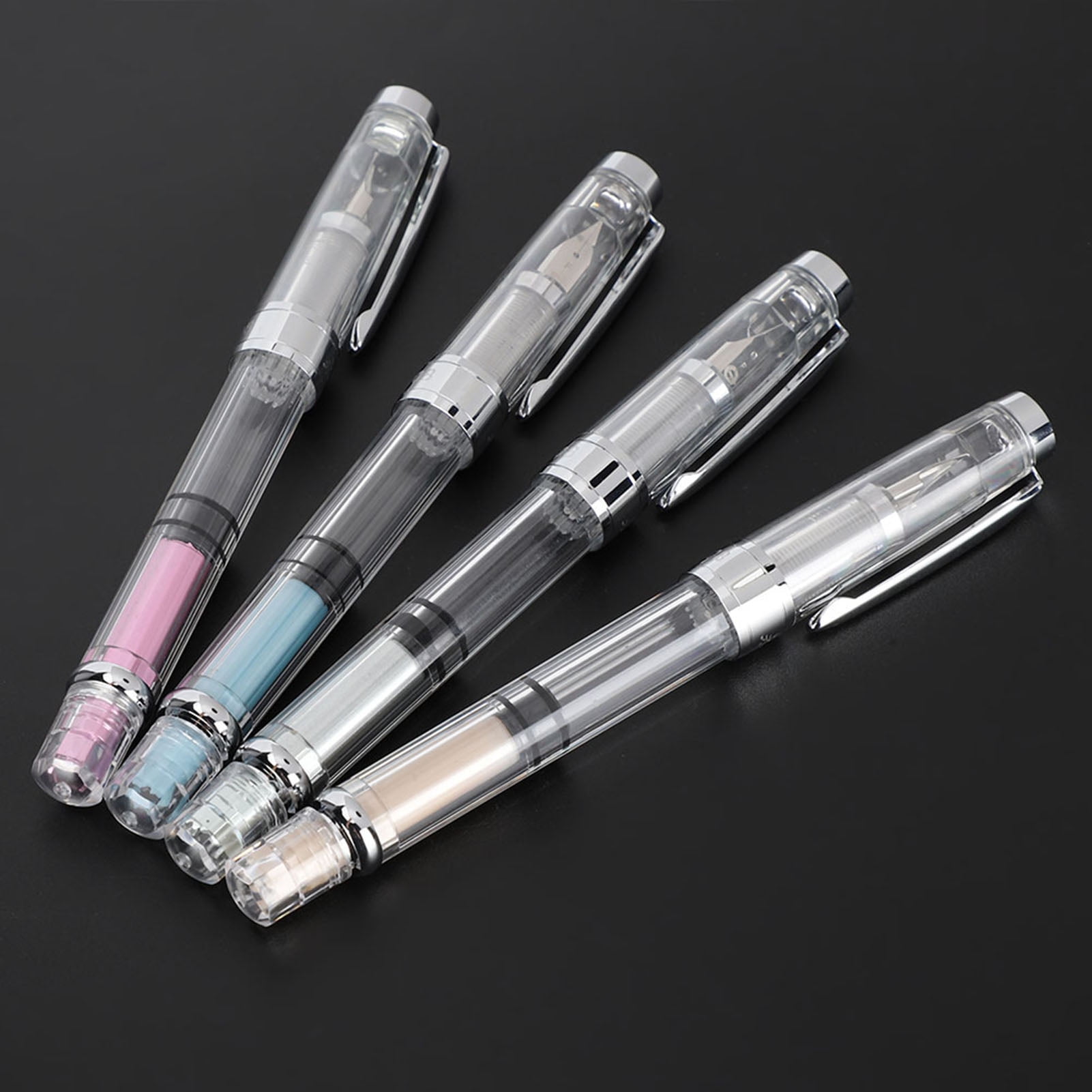 Nieyigj 4Pcs 0.5mm Fine Point Transparent Fountain Pens Assorted Colors, Stationery Supplies for Office Home Daily Writing, 5.51 inches / 14 cm Length