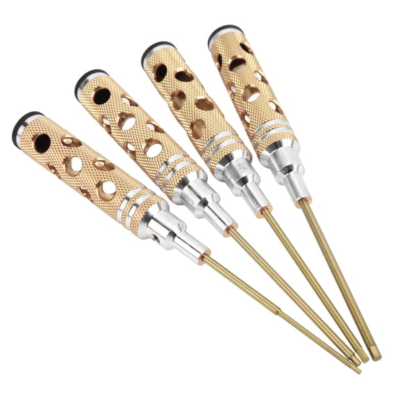 Nieyigj 4Pcs Hex Driver Wrench Set 1.5mm 2.0mm 2.5mm 3.0mm Titanium-Plated RC Hex Socket Screwdriver Tool Kit for RC Model Vehicle Car Boat Hand Tools, Gold, 4 Pieces
