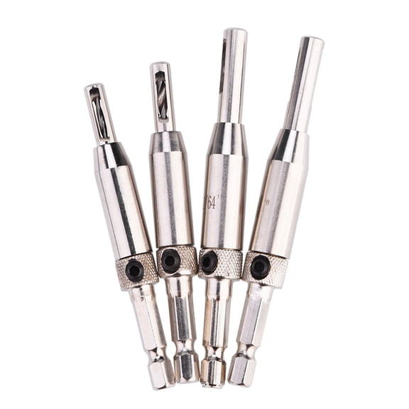 Nieyigj 4Pcs Hex Shank Self Centering Drill Bit Set, Door Window Hinge Hole Puncher, Brass & HSS Woodworking Tool for Carpentry