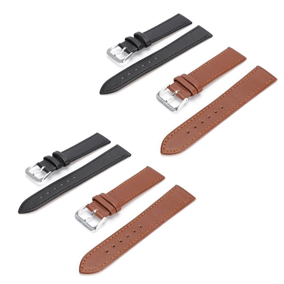 Nieyigj 4pcs PU Leather Universal Pin Buckle Watch Strap Replacement Band Set, Black & Brown (18mm / 20mm)