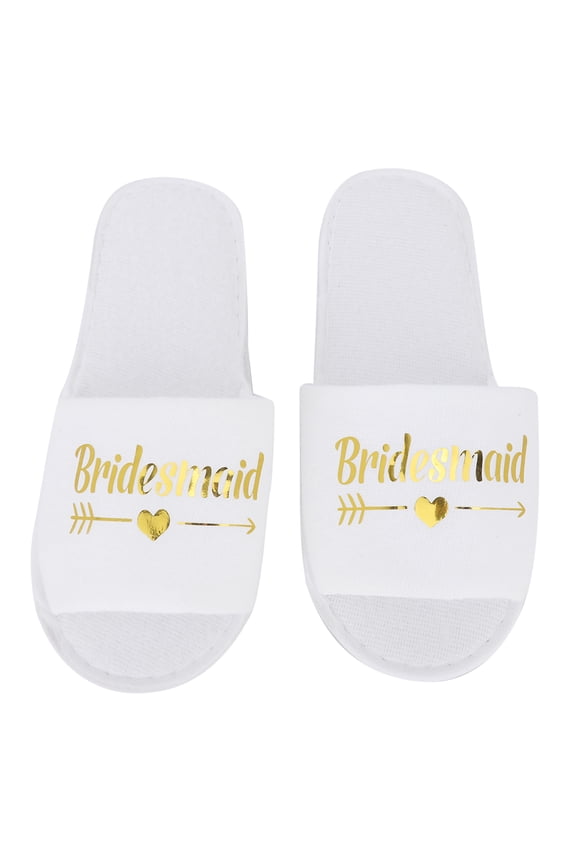 5 Pairs Letters Print Disposable Slippers For Hotel Wedding Party Spa Guest Use Bridesmaid Style Cotton Cloth Material 10.6 inches / 27 cm Length 6 oz / 170 g Weight Pink Color