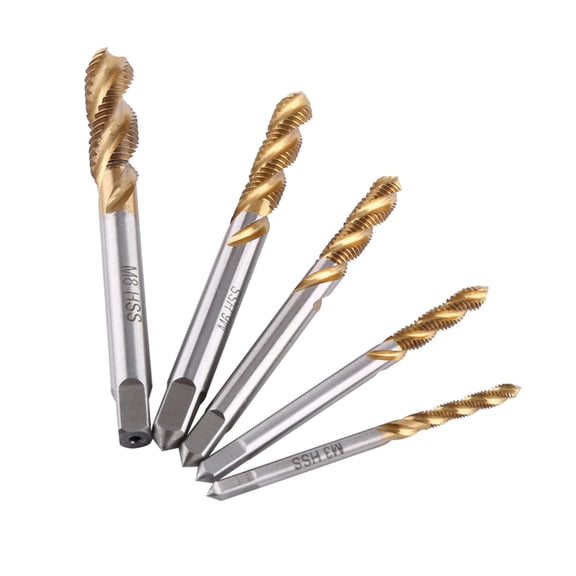 Nieyigj 5-Piece Titanium Coated High Speed Steel Spiral Fluted Screw Thread Taps Tool Set, Metric Sizes M3 M4 M5 M6 M8 Tapping Repair Kit for Metal Wood (3.15 in / 8 cm)