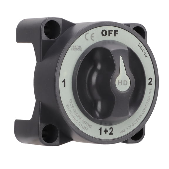 Nieyigj 500A Marine Battery Disconnect Switch Heavy Duty 4 Position Battery Selector Switch (OFF-1-2-1+2) for RV Boat and Truck - 32V DC Maximum Dual Battery Isolator Master Power Cut Off Switch