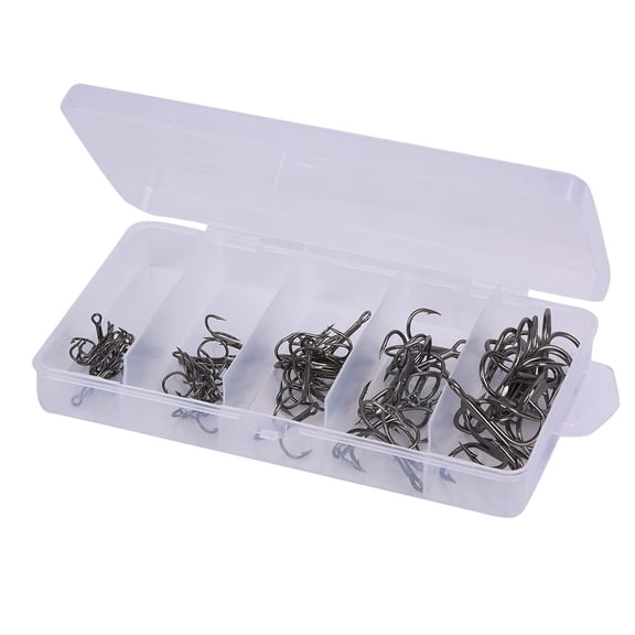 Nieyigj 50Pcs Treble Fishing Hooks Kit, Sharpened Barbed High Carbon Steel Fishhook Set with Storage Box, High Strength Fishing Anchor Hooks Replacement for Freshwater and Saltwater Fishing Trips