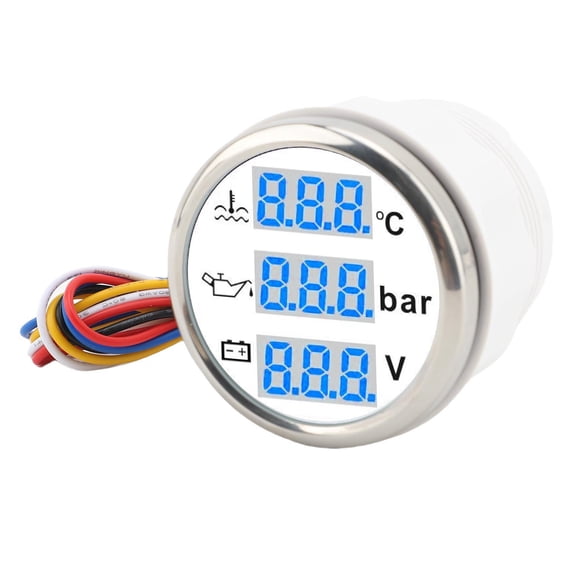 Nieyigj 52mm Digital Boat Water Temp Oil Pressure Voltmeter Gauge Multifunctional IP67 Waterproof Triple Display Set with Sensors for Car Marine RV, White Base