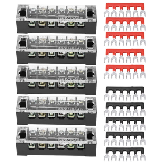 Nieyigj 5pcs Dual Row 6 Positions 600V 15A Screw Terminal Block Preinsulated Terminal Barrier Strip Automotive Electrical Connector
