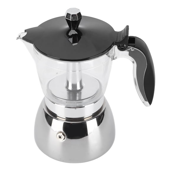 Nieyigj 6-Cup Stainless Steel and Acrylic Stovetop Espresso Maker, Italian Octagonal Moka Pot for Household Brewing, 300ml Capacity, Silver/Clear