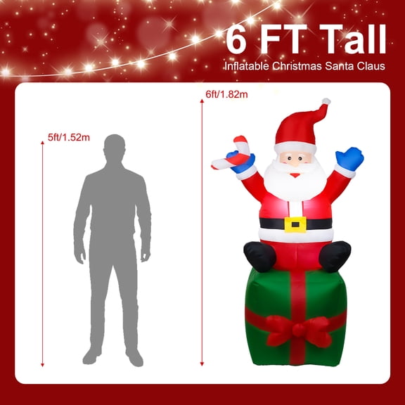 Nieyigj 6 FT Christmas Inflatable Santa Claus Waterproof 6 LED Lighted Giant Blow Up Decoration US Plug (72 inches / 1.8 m)