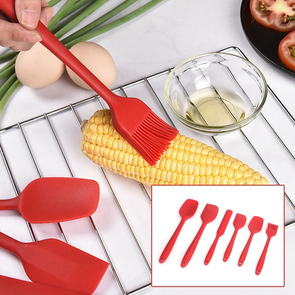 Nieyigj 6-Piece Red Silicone Spatula Set - Premium Kitchen Cooking and Baking Utensils - Includes Cream Butter Scraper, Oil Brush, Cake Knife - Heat Resistant (10.6 inches / 27 cm)