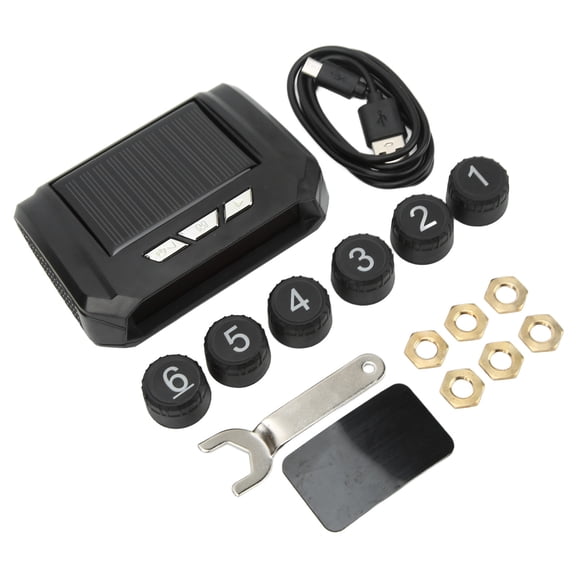 Nieyigj 6 Wheel Truck Tire Pressure Monitoring System Wireless Solar Power TPMS Monitor Digital Display with 6 Sensors for Light Truck RV Campervan, Black