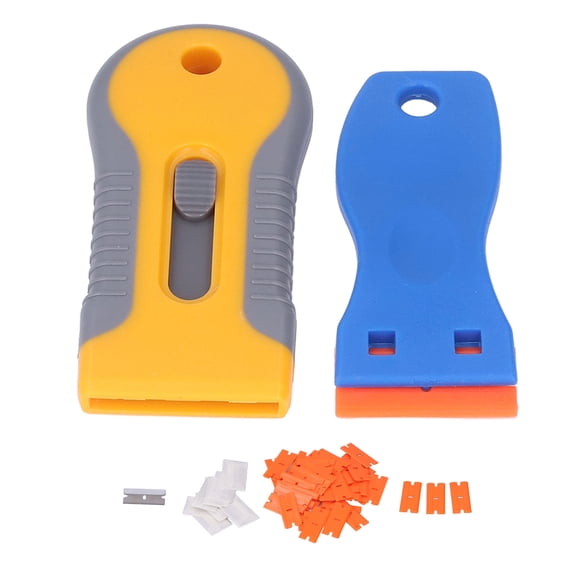 Nieyigj 63-Piece Razor Blade Scraper Tool Kit, Retractable Decal Sticker Remover with 2 Handles and 61 Blades, Multipurpose Surface Cleaning Scraper for Glass, Auto, Windows (4.72 inches / 12 cm)