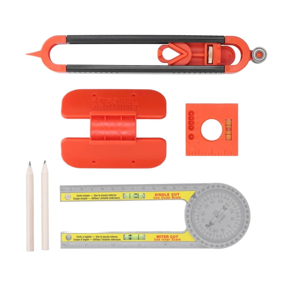Nieyigj 6Pcs Woodworking Scribing Tool Protractor Angle Scriber Measuring Ruler Pencil Set Kit with Bubble Level for Carpentry, 11.81 inches / 30 cm
