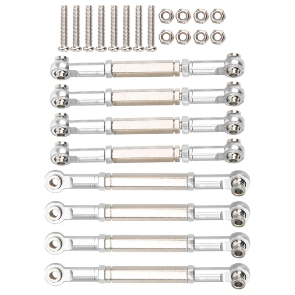 Nieyigj 8-Piece Aluminum Alloy Steering Pull Rod Linkage Upgrade Set for 1/16 Scale RC Off-Road Crawler Vehicles, Premium Silver Metal Replacement Parts Assortment for Precision Handling