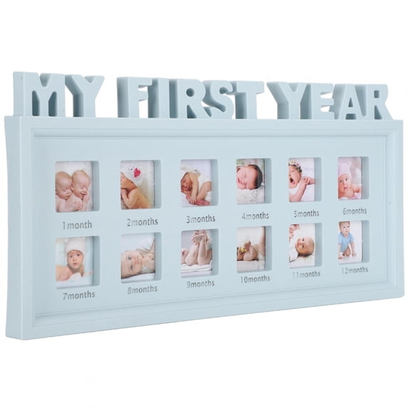 Nieyigj Baby's First Year Picture Frame Newborn Souvenir Memory Collage Room Wall Decor Unique Gift Display Light Blue Rectangle Plastic Keepsake 16 x 7.9 inches / 40.7 x 20.1 cm Nursery Decoration