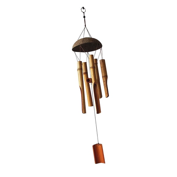 Nieyigj Bamboo Coconut Shell Wind Chimes for Outdoor Garden Decor Light Colored 5 Tubes 29.52 inches / 75 cm