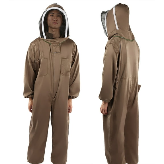 Nieyigj Beekeeping Protective Suit Breathable Smock with Zipper Light Brown Non Encapsulated Level C 1 Count Size L