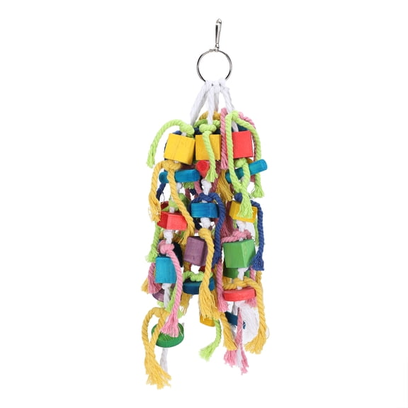 Nieyigj Birds Parrots Multicolored Natural Wooden Chewing Toy Biting Block Gnawing String Cage Accessories Perfect for Foraging Chewing Playing (9.84 inches / 25 cm)