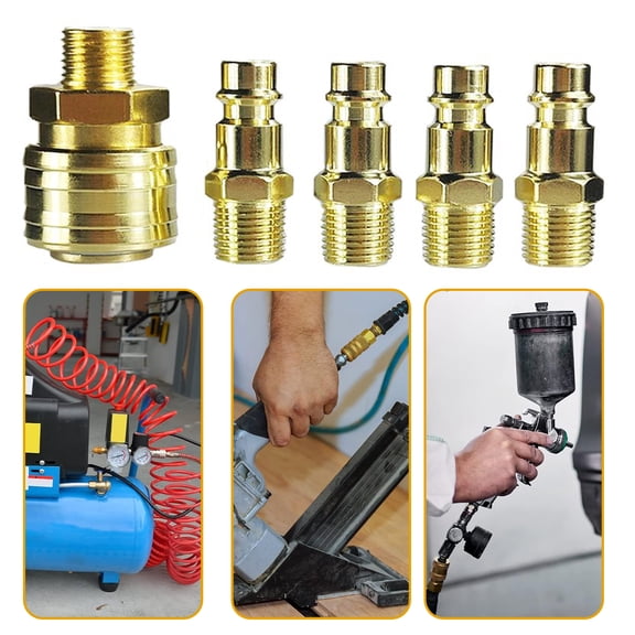 Nieyigj Brass Air Coupler and Plug Kit, 10 Pieces, Quick Release Pneumatic Fittings with 1/4 Inch BSP Threads and 8mm Hose Connections for Workshop and Garage Compressors