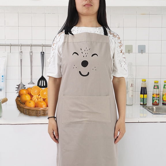 Nieyigj Children Apron Kitchen Cotton Cute Cartoon Pattern Cooking Aprons with Adjustable Neck Strap and Pockets Grey Washable Chef Baking Painting Smock for Kids Boys Girls 21 inches / 53.5 cm