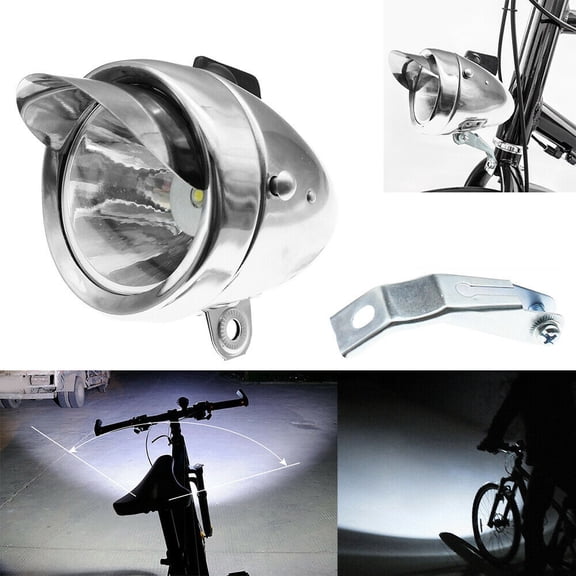 Nieyigj Chrome Vintage Bike Light Headlight Front Head Lamp Silver LED
