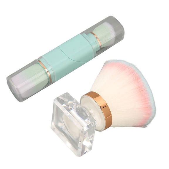 Nieyigj Crystal Base Powder Brush Portable Delicate Soft Bristles 360 Rotation Retractable Makeup Brush Set with Storage Box for Beginner, Blue/Pink/White, 2 Pack