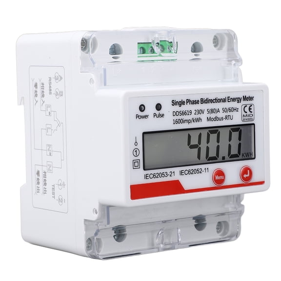 Nieyigj Digital Energy Meter 4P LCD Display Single Phase Bidirectional Electricity Meter AC230V 5(80)A RS485 Modbus Din Rail Wattmeter
