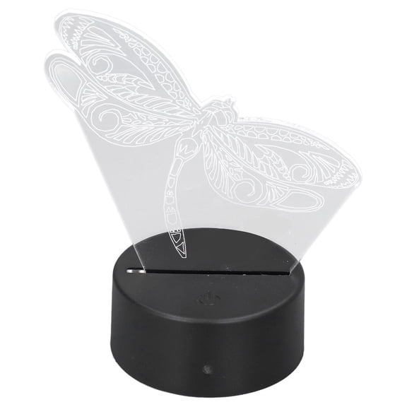 Nieyigj Dragonfly Pattern 3D Night Light, 7 Color Changing LED Bedside Lamp, USB or Battery Powered Decorative Table Lamp for Kids Bedroom, Birthday Gift, Black Base, 10 inches / 25.4 cm
