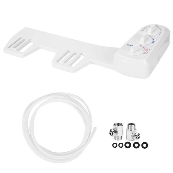 Nieyigj Dual Nozzle Bidet Attachment for Toilet Seat, Hot and Cold Water Sprayer with Adjustable Pressure, 3/8 Thread European Standard, Self-Cleaning Nozzles, Includes 9.8ft Hose and Adapters, White