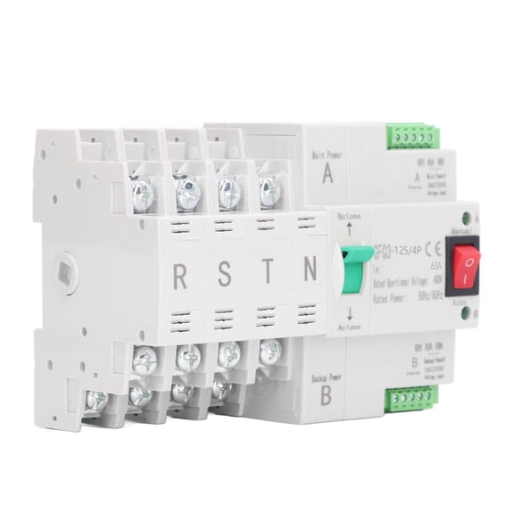 Nieyigj Dual Power Automatic Transfer Switch, DIN Rail Mount 4P Generator Changeover Selector Switch, AC400V 63A Home Electrical Equipment (5.9 inches / 15 cm)