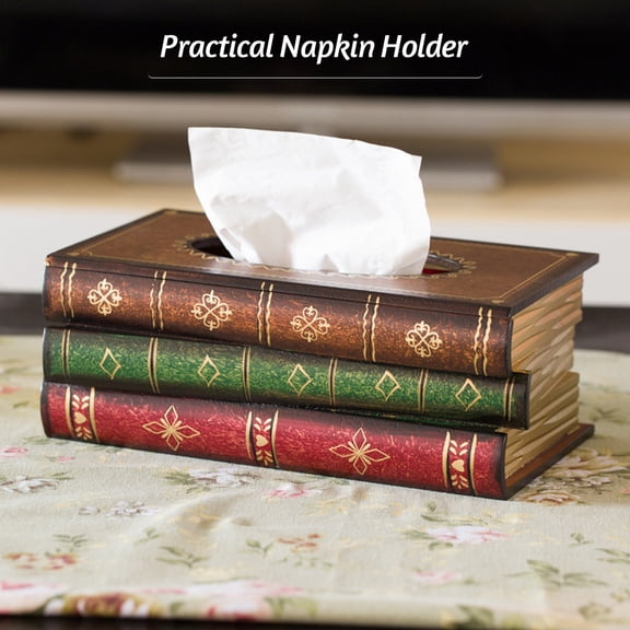 Nieyigj Elegant Antique Book Napkin Holder Novelty Wooden Tissue Box Cover Vintage Hand-Painted Dispenser for Home Office Restaurant Decor Yellow 10.04 in / 25.5 cm