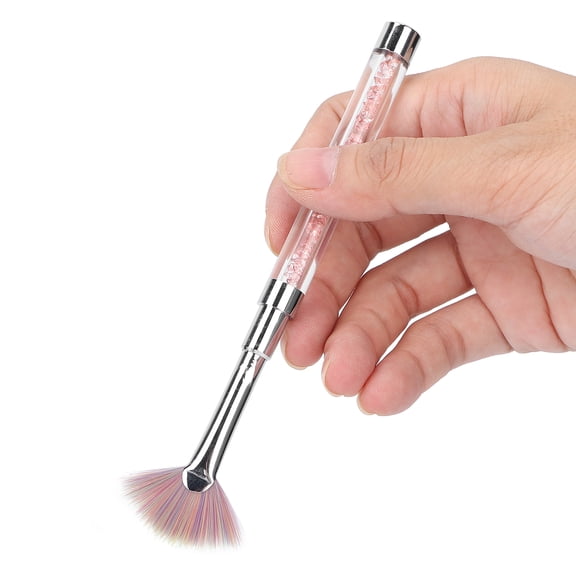 Nieyigj Fan Shape Nail Brush, Rhinestone Handle Manicure Dust Remover & Gradient Paint Pen, 1 Count (5.51 inches / 14 cm)