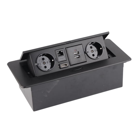 Nieyigj Floor Power Socket Aluminum Alloy Recessed Outlet with USB Network Video Jack, 11.02 inches / 28.0 cm length, AC 250V 16A Embedded Conference Office Multi-Media Receptacle