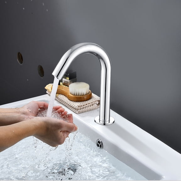 Nieyigj G1/2in Thread Automatic Induction Sensor Water Faucet Infrared Single Cold Tap with Control Box Short Height Type, Silver (6.9 inches / 17.5 cm)
