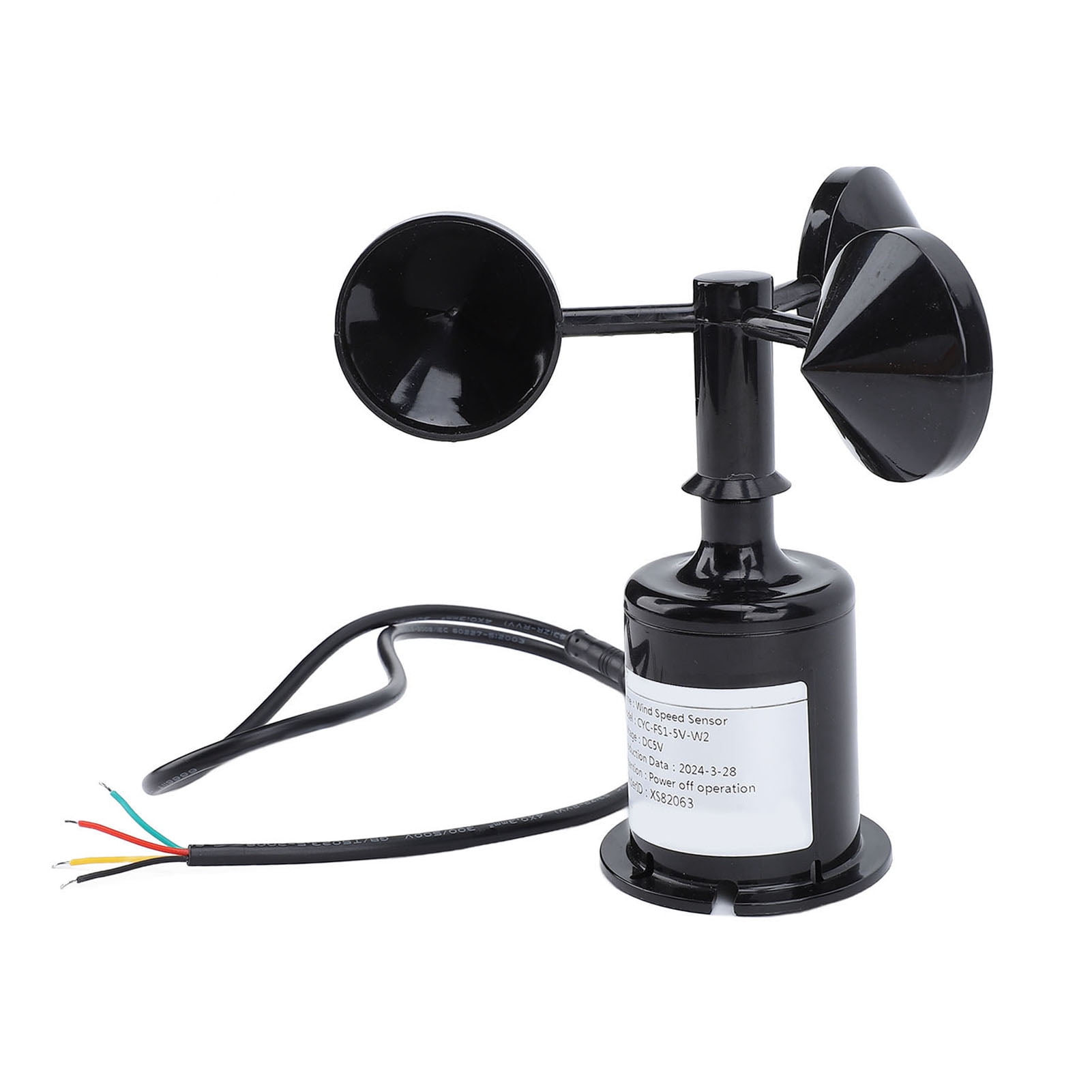 Nieyigj High Accuracy Wind Speed Monitoring Sensor, 3-Cup Anemometer DC 5V with RS485 Modbus for Weather Stations & Agriculture, Black (6.2 in / 15.8 cm)