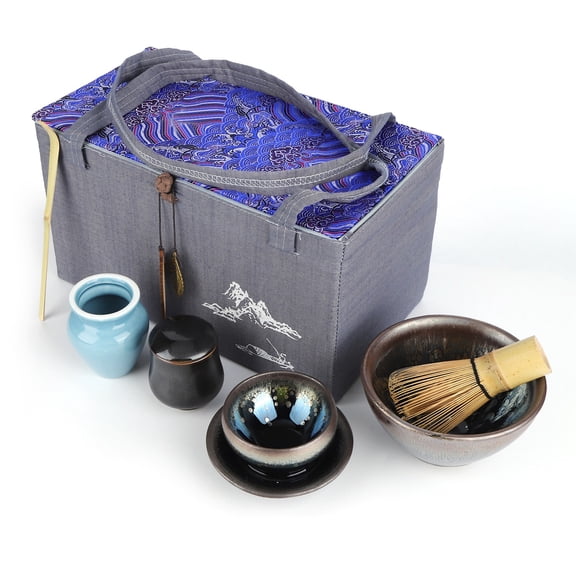Nieyigj Japanese Style Ceramic Tea Set, 6-Piece Traditional Matcha Service Tool Kit with Tea Whisk Holder, Bowl, Pot, Tray & Spoon, Perfect for Authentic Tea Ceremony, Home Decor and Gifting