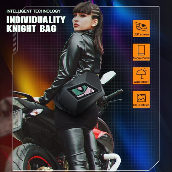 Nieyigj LED Knight Pack Motorcycle Riding Luminous Single Shoulder Crossbody Hardshell Bag Programmable Smart Tech Backpack Waterproof Black 12.6 inches / 32 cm