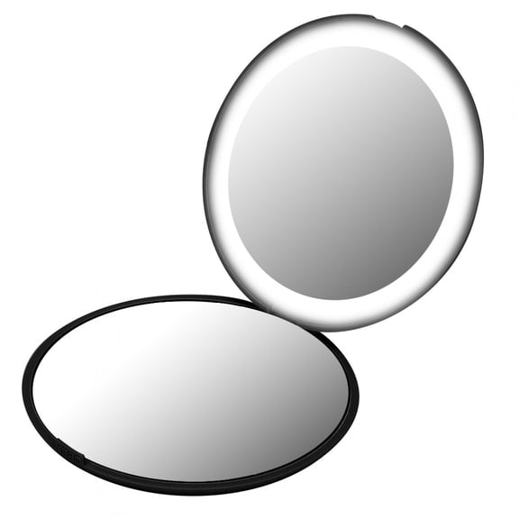 Nieyigj LED Lighted Travel Makeup Mirror, Portable Foldable Compact Vanity Mirror, Double-Sided 1X/10X Magnification, 12 LEDs, Pocket Size 3.5 inches / 9 cm, Battery Operated, Black