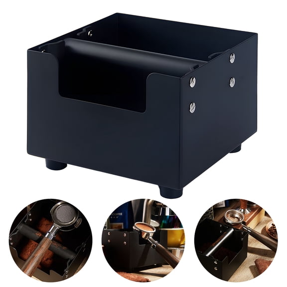 Nieyigj Large Capacity Coffee Knock Box 45 Steel Shock-proof Espresso Grounds Container with Removable Silicone Bar Non-Slip Base Black
