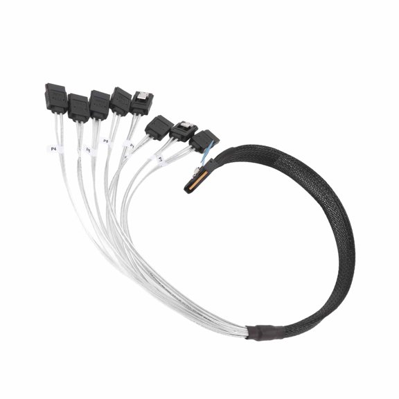 Nieyigj MCIO 8i to 8xSATA3.0 Cable 19.7 Inch / 50 cm Silver Plated OFC PCIE 5.0 MCIO 8i 74 Pin High Speed Server Data Transmission Cord for Data Center