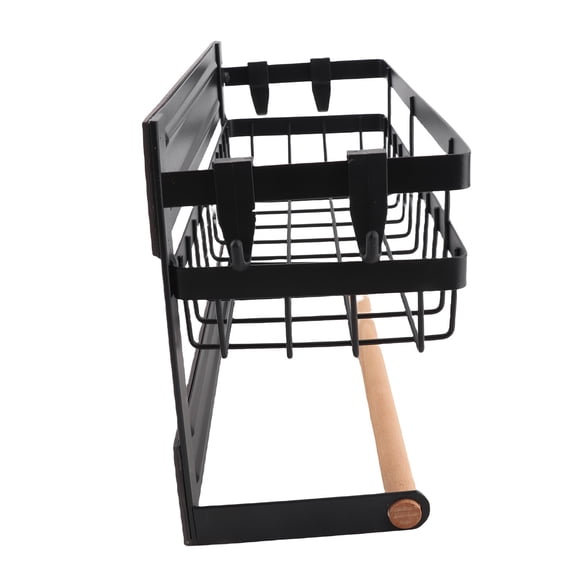 Nieyigj Magnetic Spice Rack for Refrigerator with Paper Towel Holder & 4 Hooks, Heavy Duty Carbon Steel Kitchen Organizer Shelf, Rustproof Black (11.8 in / 30 cm)