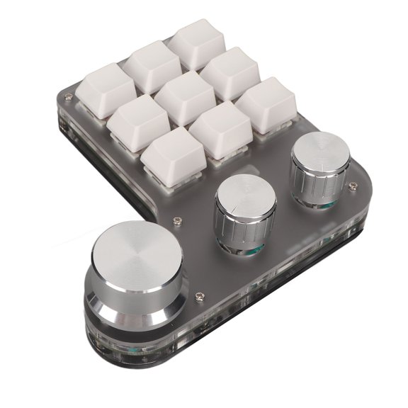 Nieyigj Mini Custom Keypad 9 Keys 3 Knobs Programmable RGB Backlit Macro Gaming Keyboard for Computer Software Bluetooth Wireless Built-in Battery White 5.51 inches / 14 cm