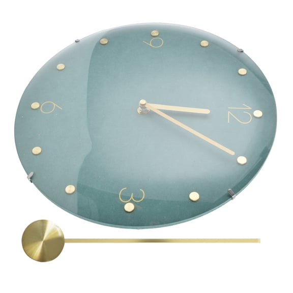 Nieyigj Modern Hanging Clock Frameless Round Glass Wall Pendulum Clock for Home Bar Shop Cafes Living Room Decor, 11.8 inches / 30 cm, Green